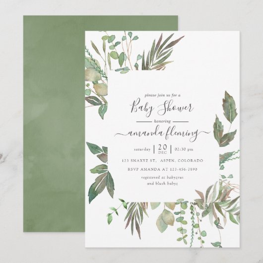 Groene baby shower kaart (Voorkant / Achterkant)