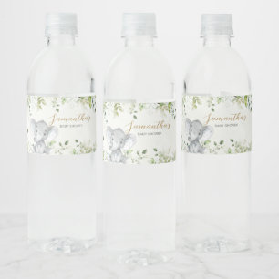 Groene Baby Shower met Olifant Waterfles Etiket