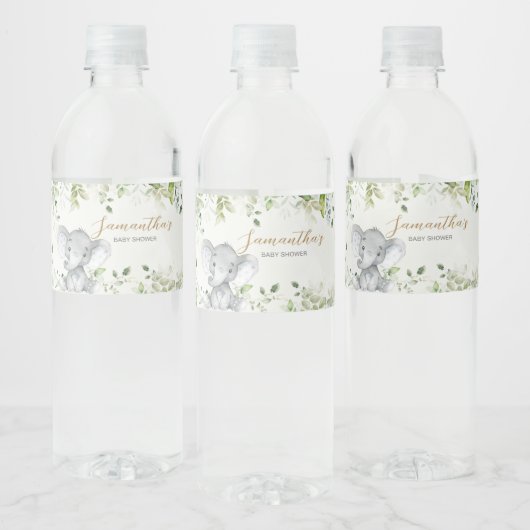 Groene Baby Shower met Olifant Waterfles Etiket (Flessen)