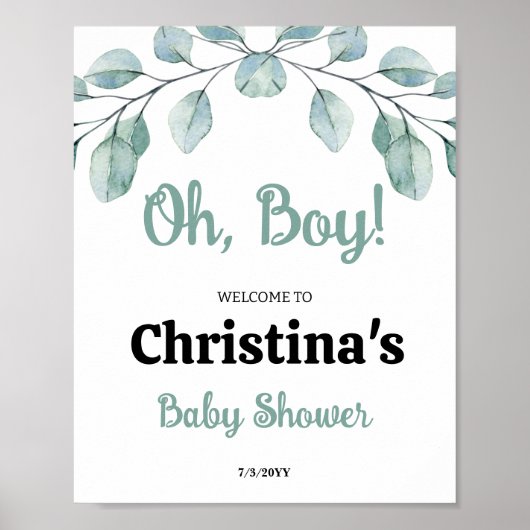 Groene baby shower O jongen welkom Poster (Voorkant)