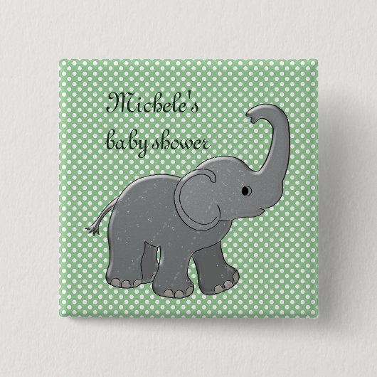 groene baby shower olifant vierkante button 5,1 cm (Voorkant)