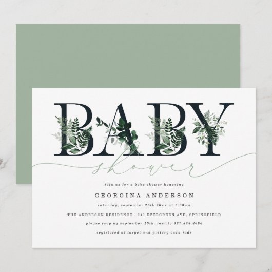 Groene baby shower uitnodiging (Voorkant / Achterkant)