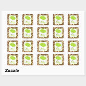 Groene Baby showers paraplu & Giraffe Print Vierkante Sticker (Vel)
