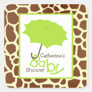 Groene Baby showers paraplu & Giraffe Print Vierkante Sticker