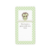 Groene Baby Uil op Boek Gift Bookplate Label (Voorkant)