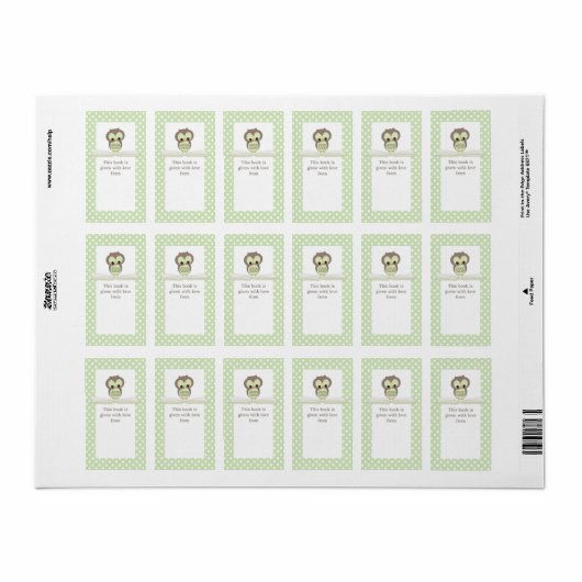 Groene Baby Uil op Boek Gift Bookplate Label (Full Sheet)