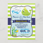 Groene Baby Whale, Jongen Baby shower Uitnodiging (Voorkant)