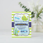 Groene Baby Whale, Jongen Baby shower Uitnodiging (Staand voorkant)