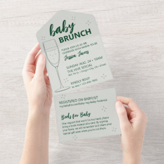 Groene babybrunch-uitnodiging - Afscheurbaar voor All In One Uitnodiging