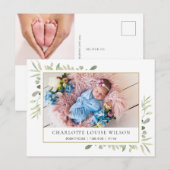 Groene babyfoto geboorteaankondiging dank je briefkaart (Voorkant / Achterkant)