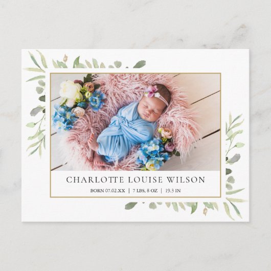 Groene babyfoto geboorteaankondiging dank je briefkaart (Voorkant)