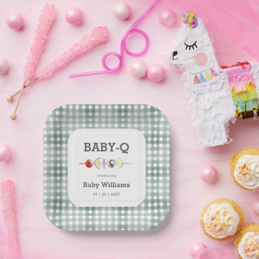 Groene Babyque BBQ Paar Baby shower Papieren Bordje (Feest)