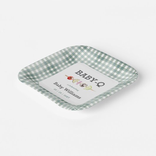 Groene Babyque BBQ Paar Baby shower Papieren Bordje (Gebogen)