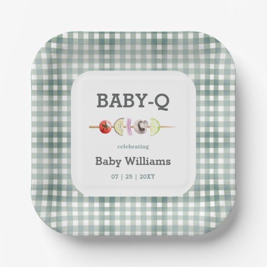 Groene Babyque BBQ Paar Baby shower Papieren Bordje (Voorkant)