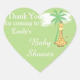 Groene babyshowerbaby giraffe bedankstickers hart sticker