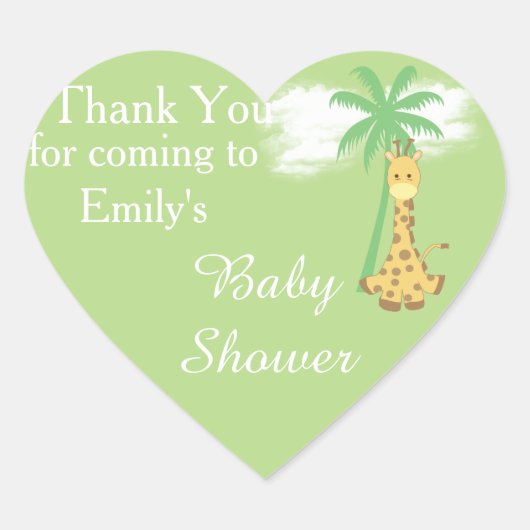 Groene babyshowerbaby giraffe bedankstickers hart sticker (Voorkant)