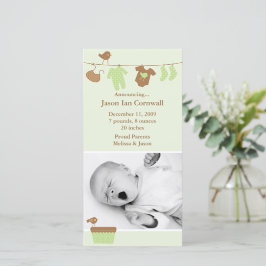 Groene babywas geboorteaankondiging aankondiging (Staand voorkant)