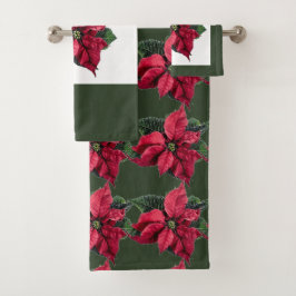 Groene badhanddoekenset met Kerststerpuntia Bad Handdoek