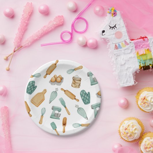 Groene bakker bakgereedschap patroon papieren bordje (Feest)