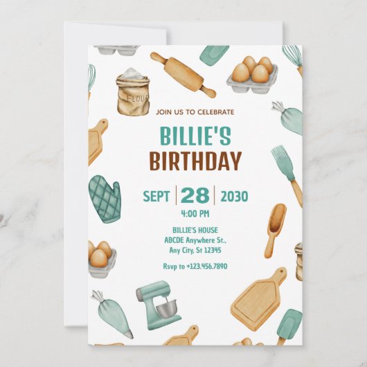 Groene bakker bakgereedschap patroon verjaardag kaart (Voorkant)