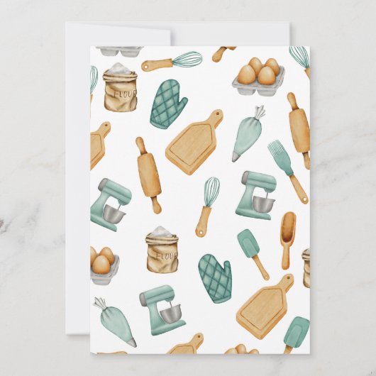 Groene bakker bakgereedschap patroon verjaardag kaart (Achterkant)