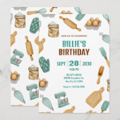 Groene bakker bakgereedschap patroon verjaardag kaart (Voorkant / Achterkant)