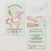 Groene bakkerij Pastry Chef Roze Flowers Boho Visitekaartje (Voorkant / Achterkant)