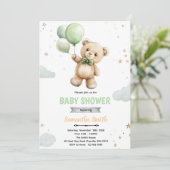 Groene ballon beer baby shower uitnodiging (Staand voorkant)