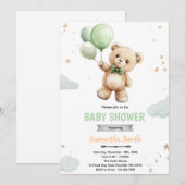 Groene ballon beer baby shower uitnodiging (Voorkant / Achterkant)