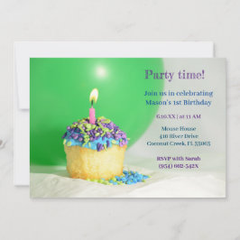 Groene Ballon blauwe cupcake Verjaardag Uitnodigin Kaart