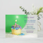 Groene Ballon blauwe cupcake Verjaardag Uitnodigin Kaart (Staand voorkant)