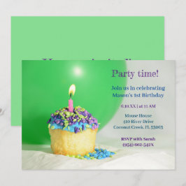Groene Ballon blauwe cupcake Verjaardag Uitnodigin Kaart