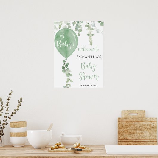 Groene ballon eucalyptus baby shower welkomstteken poster (Keuken)