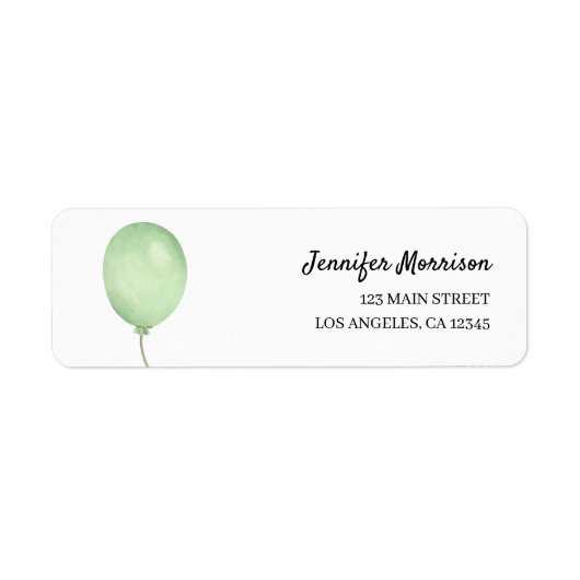 Groene ballon Genderneutraal Baby shower Adres Etiket (Voorkant)