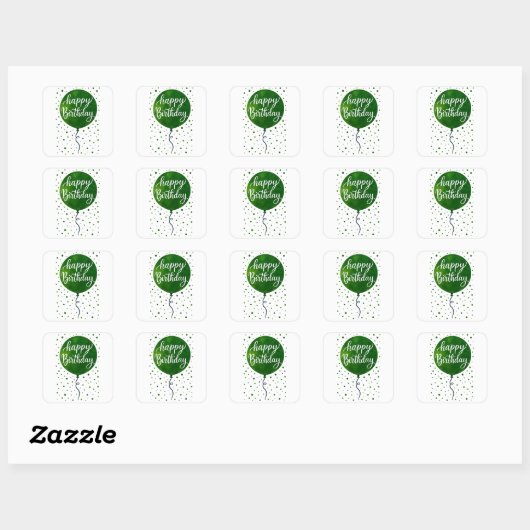 Groene ballon Happy Birthday Design Vierkante Sticker (Vel)