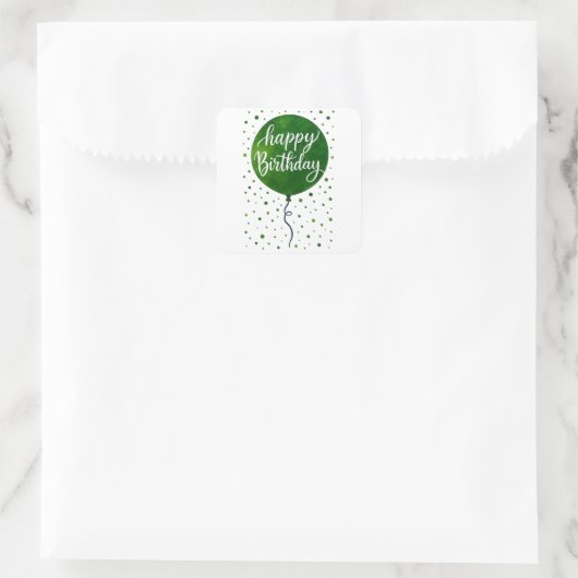 Groene ballon Happy Birthday Design Vierkante Sticker (Tas)