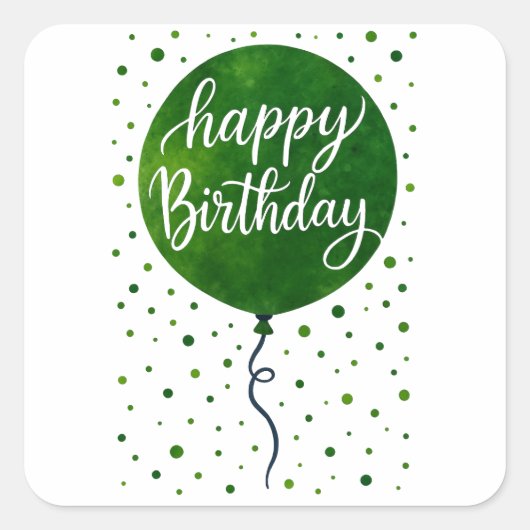 Groene ballon Happy Birthday Design Vierkante Sticker (Voorkant)