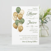 Groene ballonnen. Elegant bruiloft Uitnodiging (Staand voorkant)