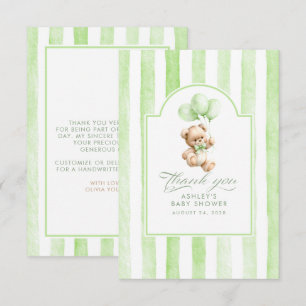 Groene ballonnen en teddybeer babyshower bedankkaart