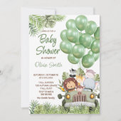 Groene ballonnen Safari Animals Baby shower Kaart (Voorkant)