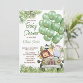 Groene ballonnen Safari Animals Baby shower Kaart (Staand voorkant)