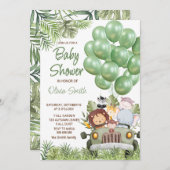 Groene ballonnen Safari Animals Baby shower Kaart (Voorkant / Achterkant)