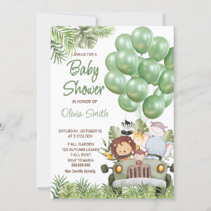 Groene ballonnen Safari Animals Baby shower Kaart