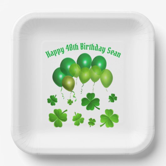 Groene Balloons Irish Birthday St. Pat's Party Papieren Bordje (Voorkant)