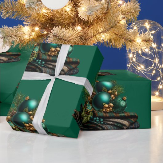 Groene balornament Kerstcadeaupapier Cadeaupapier (Feestdagen)
