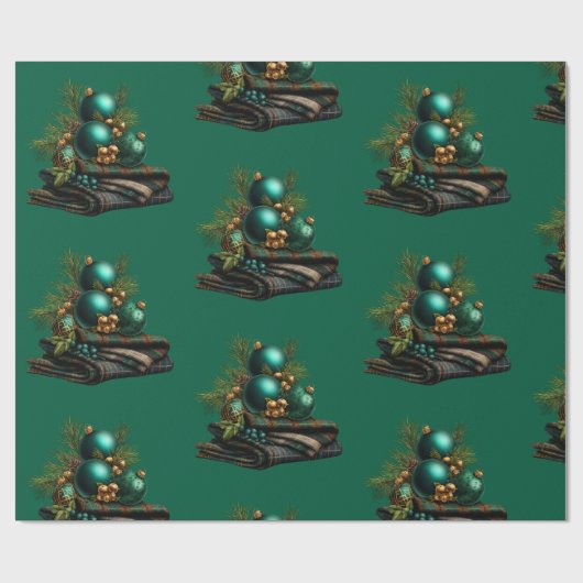 Groene balornament Kerstcadeaupapier Cadeaupapier (Vlak)