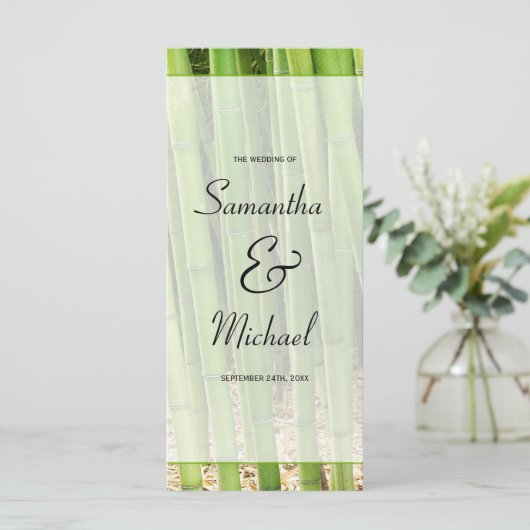 Groene Bamboe Aziatische bruiloft programma Programmakaart (Staand voorkant)