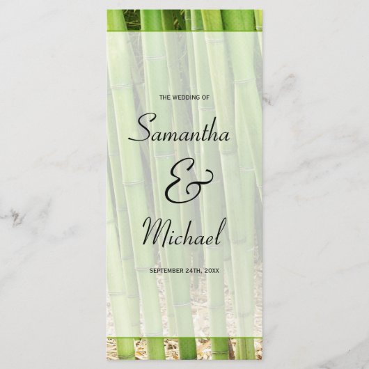 Groene Bamboe Aziatische bruiloft programma Programmakaart (Voorkant)
