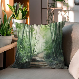 Groene Bamboe Bos Waterverf Decoratief Kussen