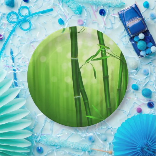 Groene bamboe met Bleke lampjes achterin Papieren Bordje (Feest)